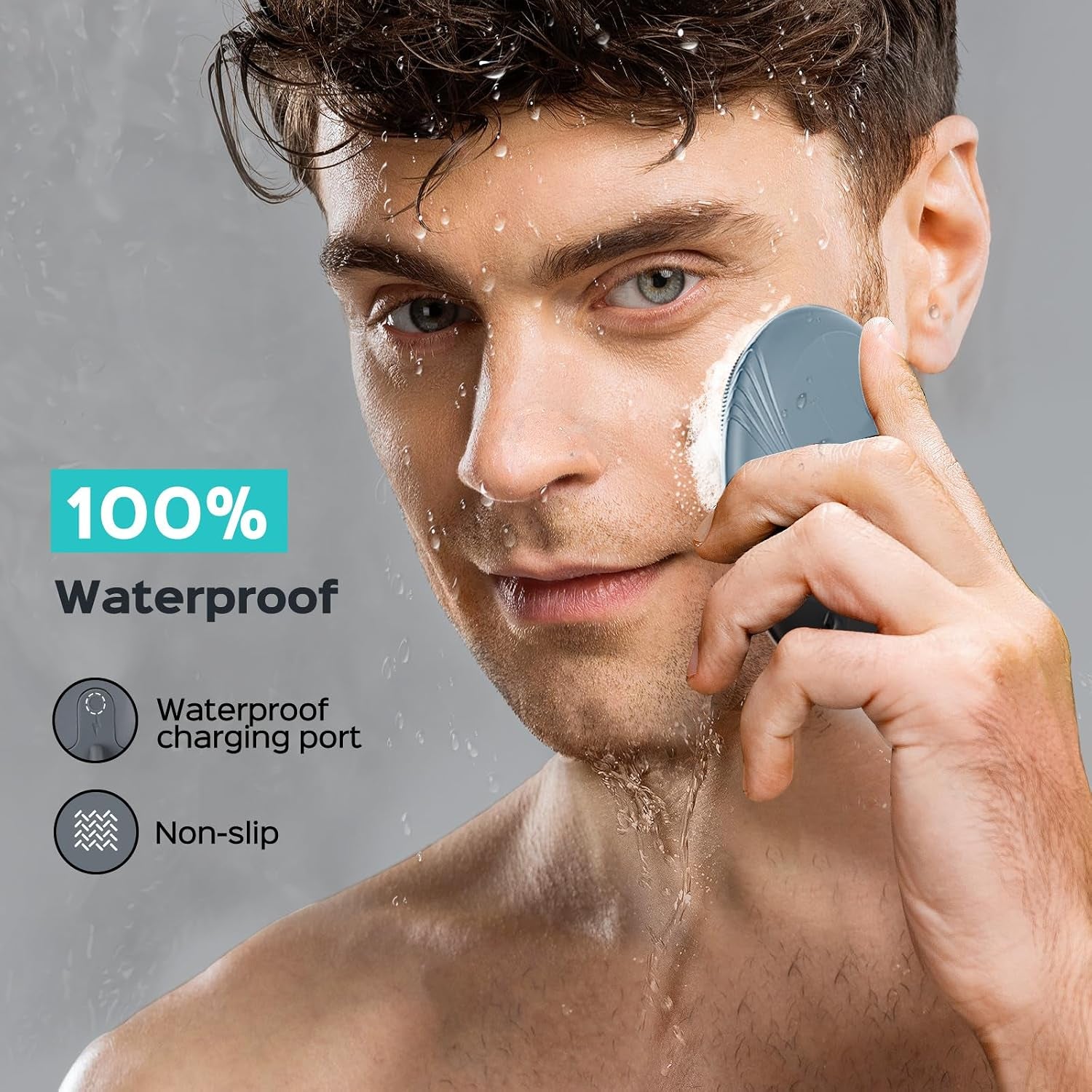 COSLUS FBS01 Rechargeable Facial Cleansing Brush - Travel-Friendly, Gentle Silicone with 5 Cleansing Modes for Deep Skin Care and Blackhead Removal in Hazy Blue